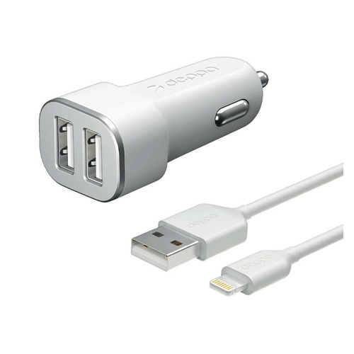 АЗУ Deppa 2USB + кабель 8-pin MFI 2.4A White фото 